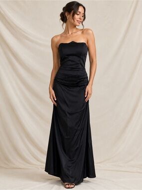 Women’s Black Straplesss Formal maxi Dress Wedding Size 8 Bridesmaid Prom Cockta